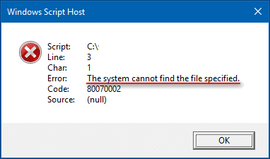 Windows script host. Windows based script host. Unable to open the script file. WSH.
