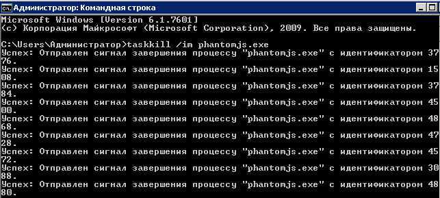 Завершение процесса программы с помощью командной строки